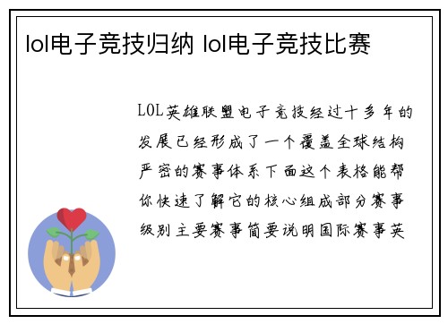lol电子竞技归纳 lol电子竞技比赛