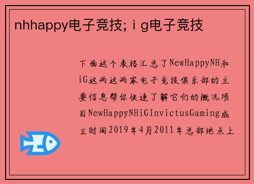 nhhappy电子竞技;ⅰg电子竞技