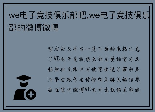 we电子竞技俱乐部吧,we电子竞技俱乐部的微博微博